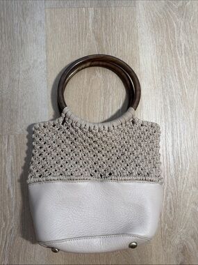 Elaine Lewis Dune Amelia crochet leather bag with wooden handles